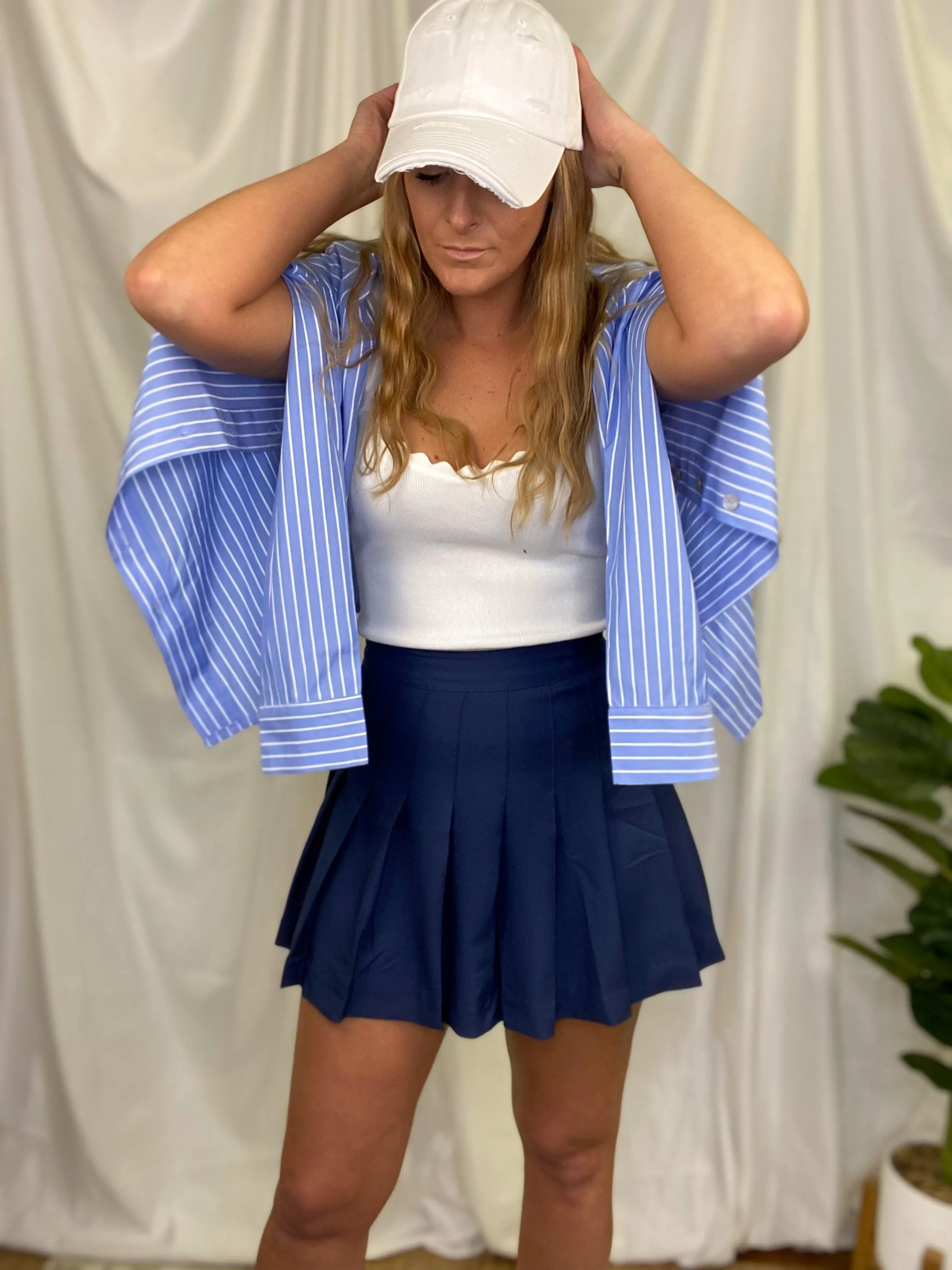 Navy Pleated Skirt