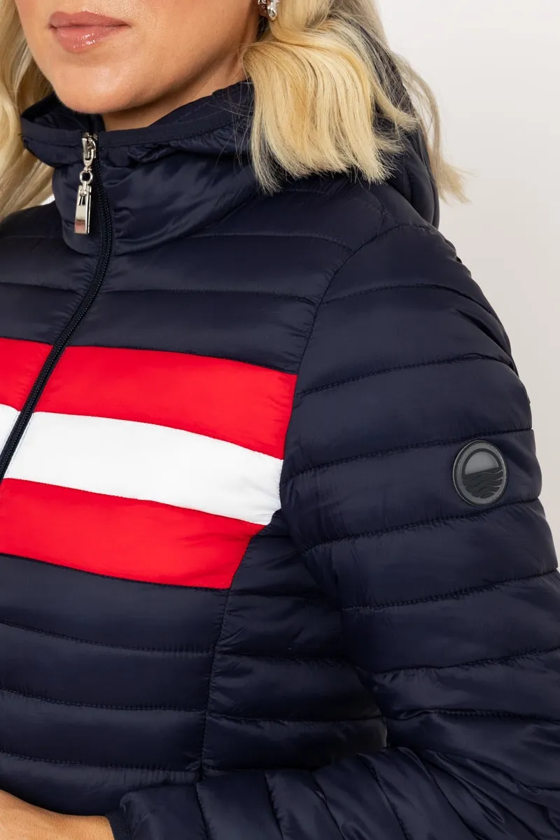 Navy Quilted Colourblock Jacket