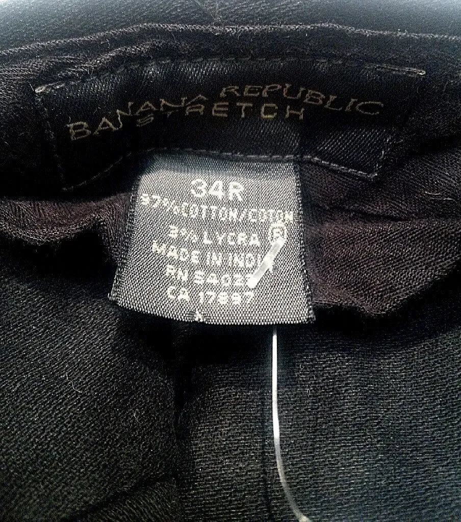 New- Banana Republic-Black Cotton Stretch Chino Trousers- size 34x32