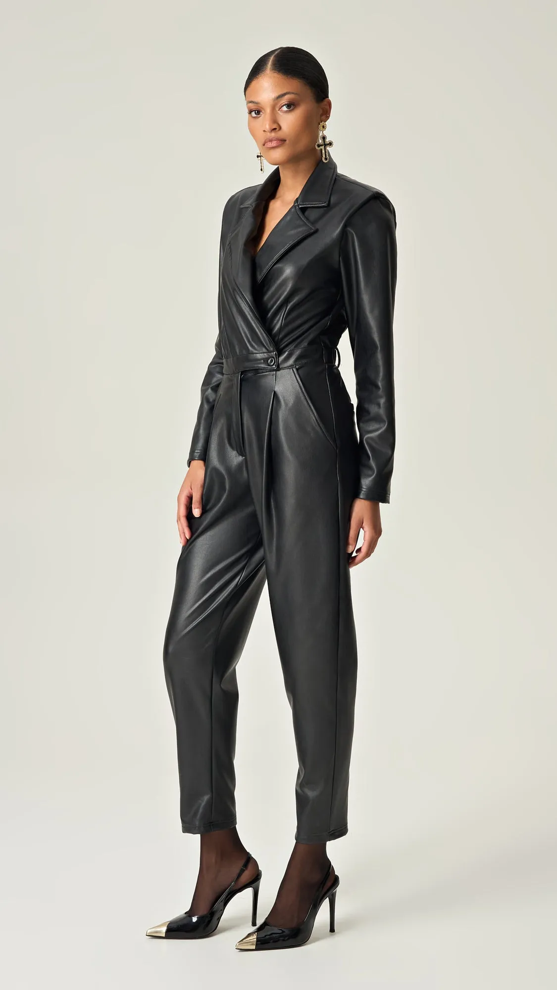 NOIR AUTHORITY SOFT LEATHER JUMPSUIT