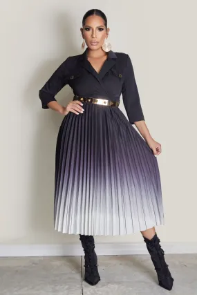 Ombre Pleated Skirt Shirt Dress
