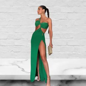 One Shoulder Cut Out Waist Sleeveless Maxi Dress