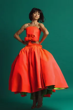 Orange Strapless Princess-cut Midi Dress