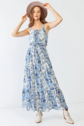 Paisley Strappy Self-Tie Smocked Flare Hem Maxi Dress