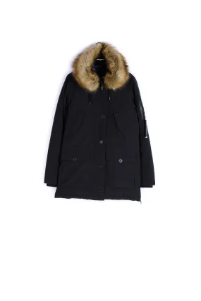 Parka nylon longue noire capuche