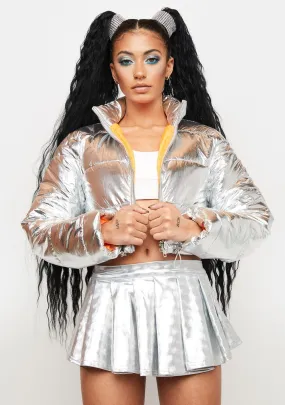 Platinum Celestial Waves Metallic Puffer Jacket
