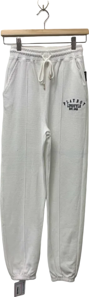 Playboy White Drawstring Jogger Pants UK 4
