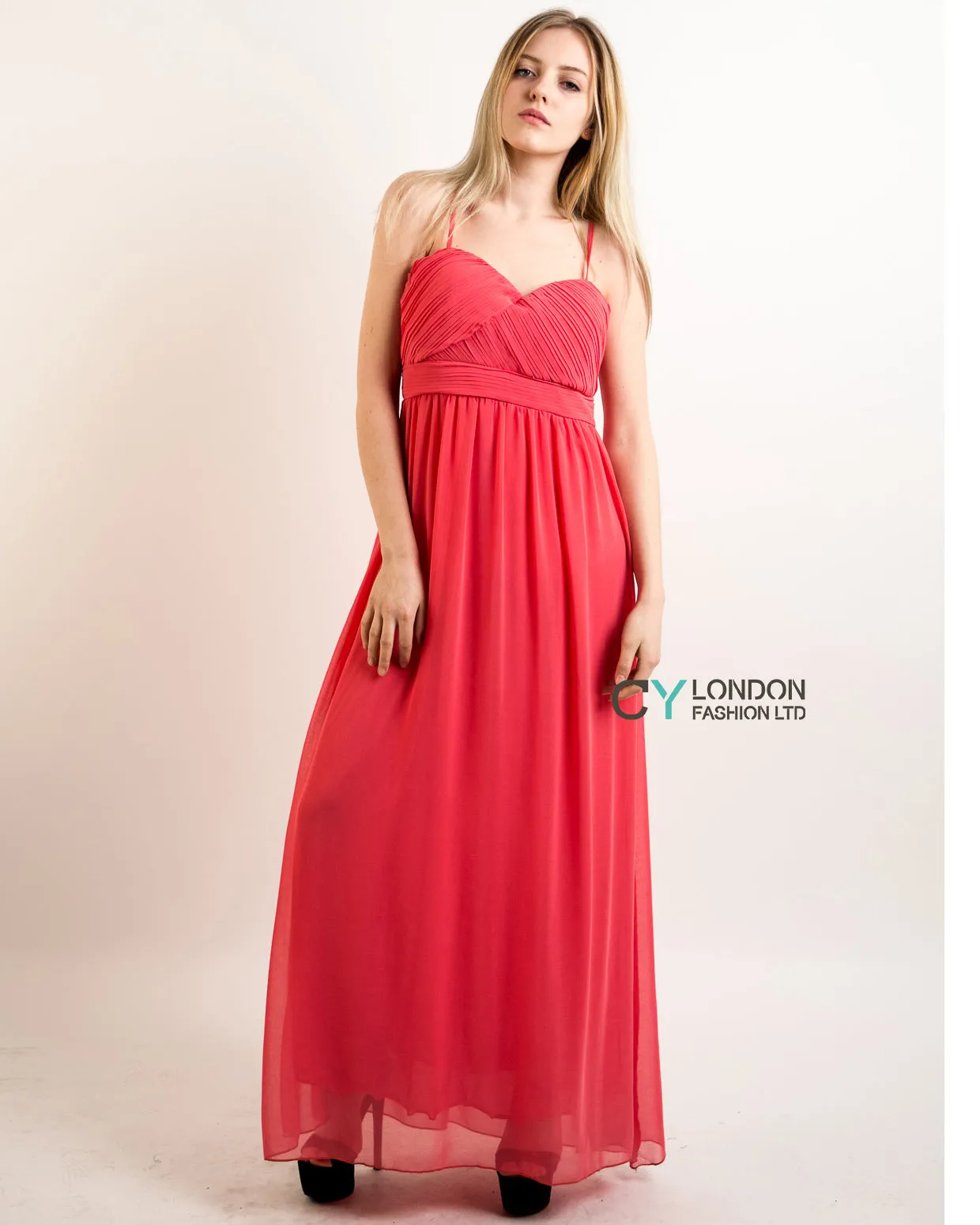 Pleated Bust  Maxi Dress (Coral)
