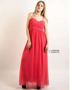 Pleated Bust  Maxi Dress (Coral)