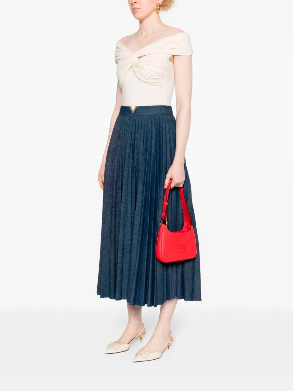 Pleated denim skirt