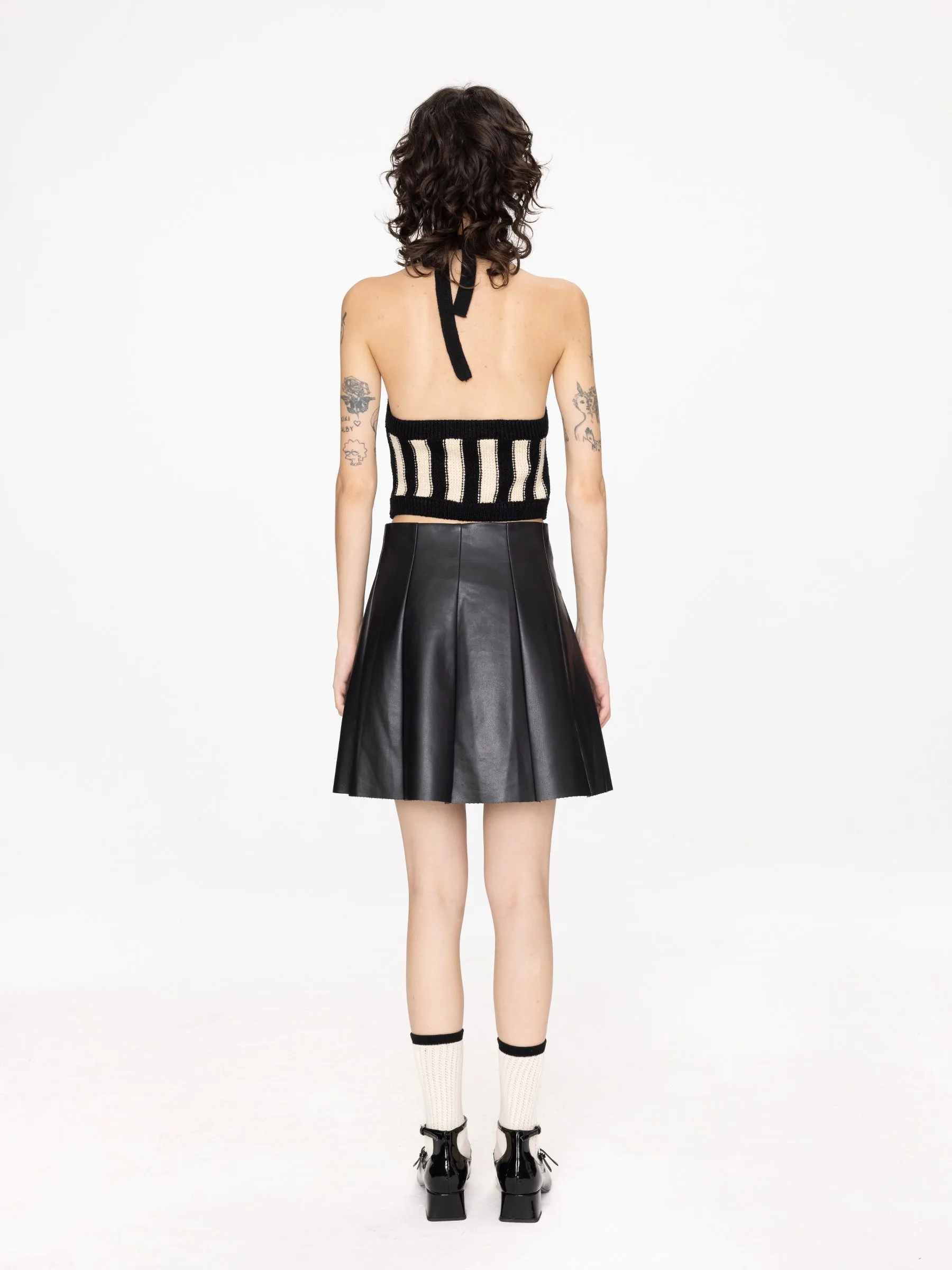 Pleated Faux Leather Skirt