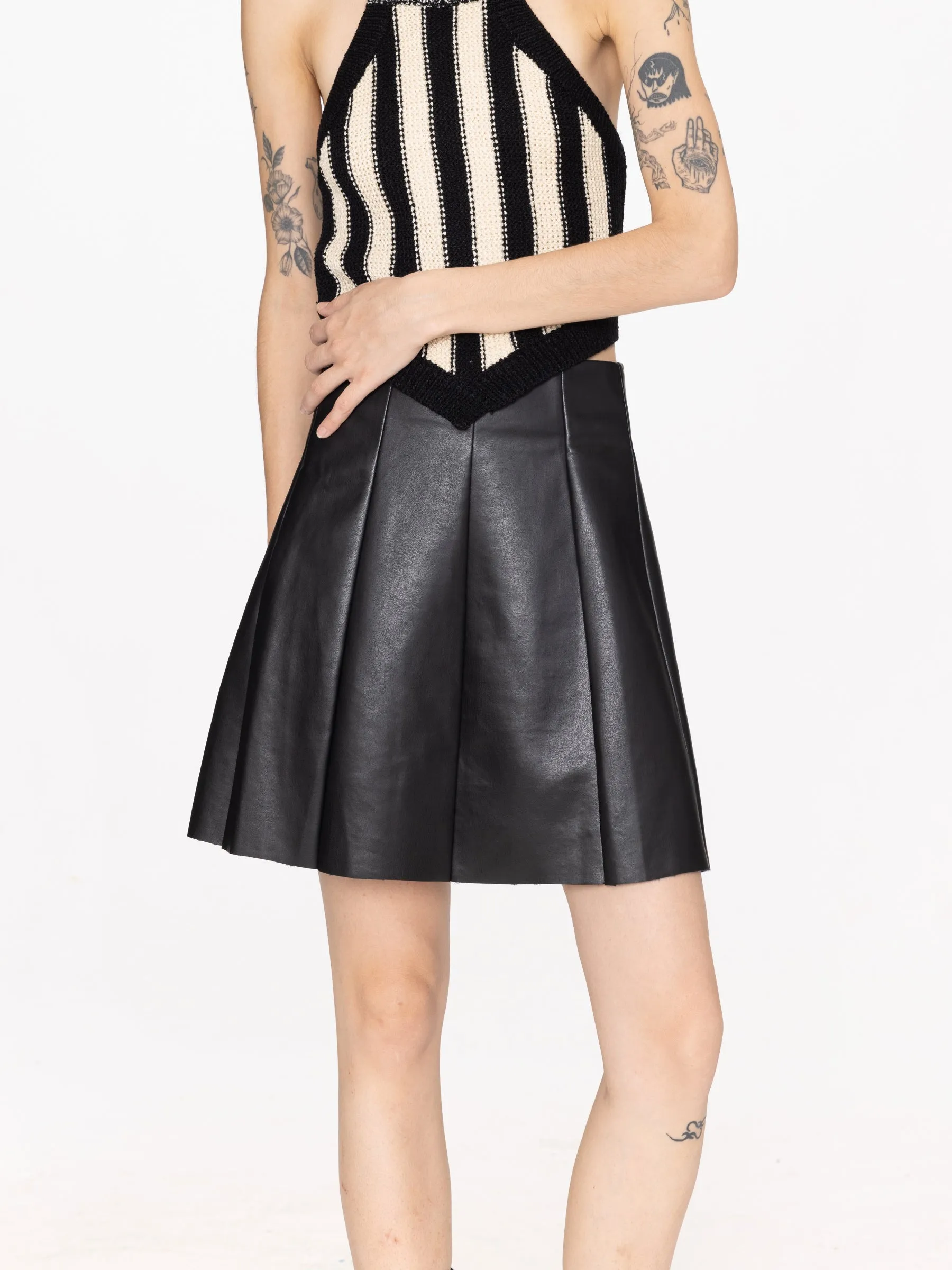 Pleated Faux Leather Skirt