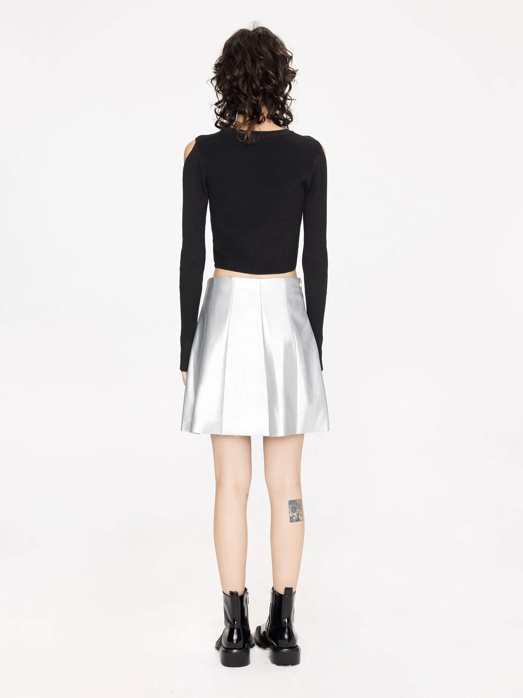 Pleated Faux Leather Skirt