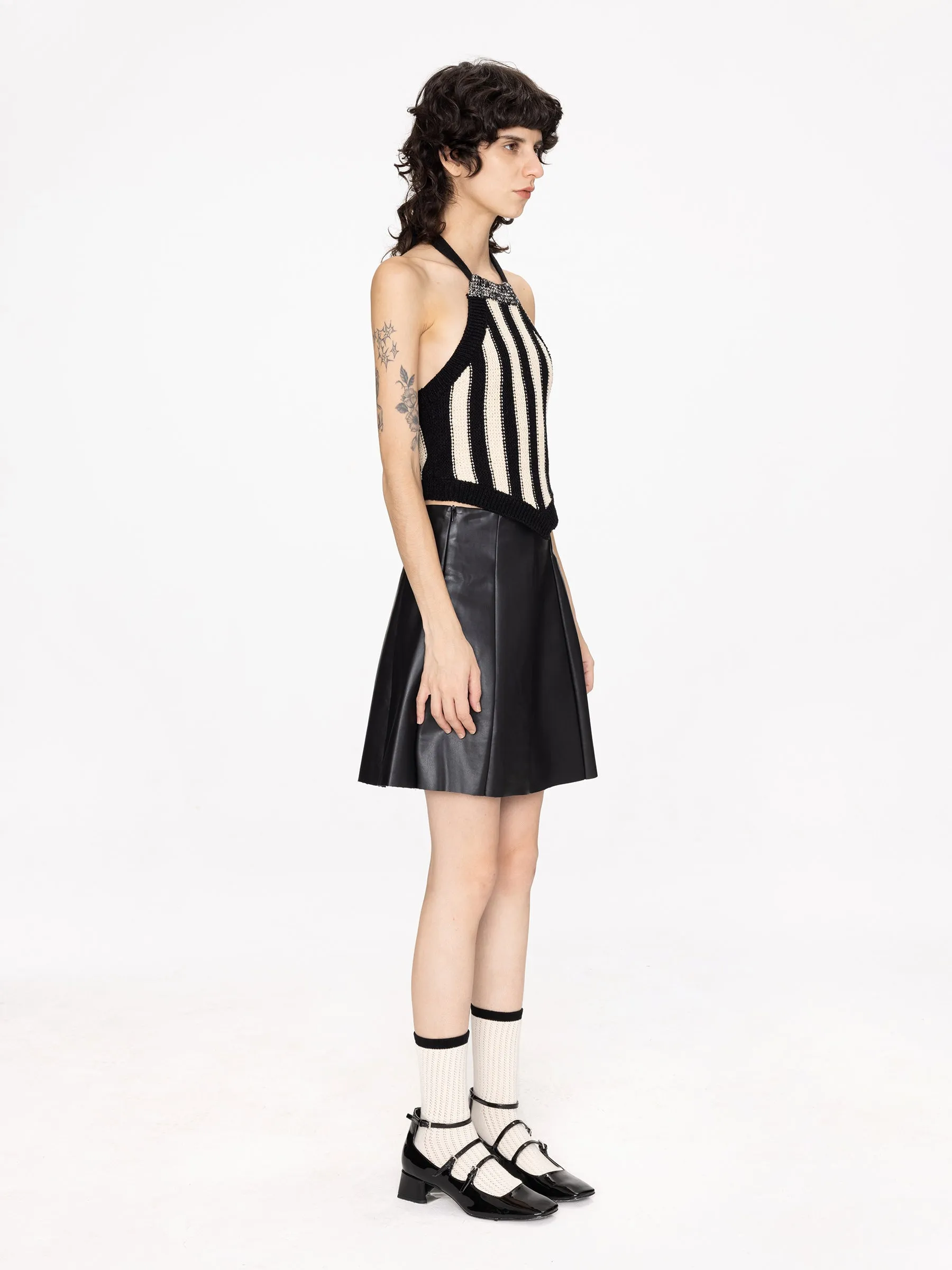 Pleated Faux Leather Skirt