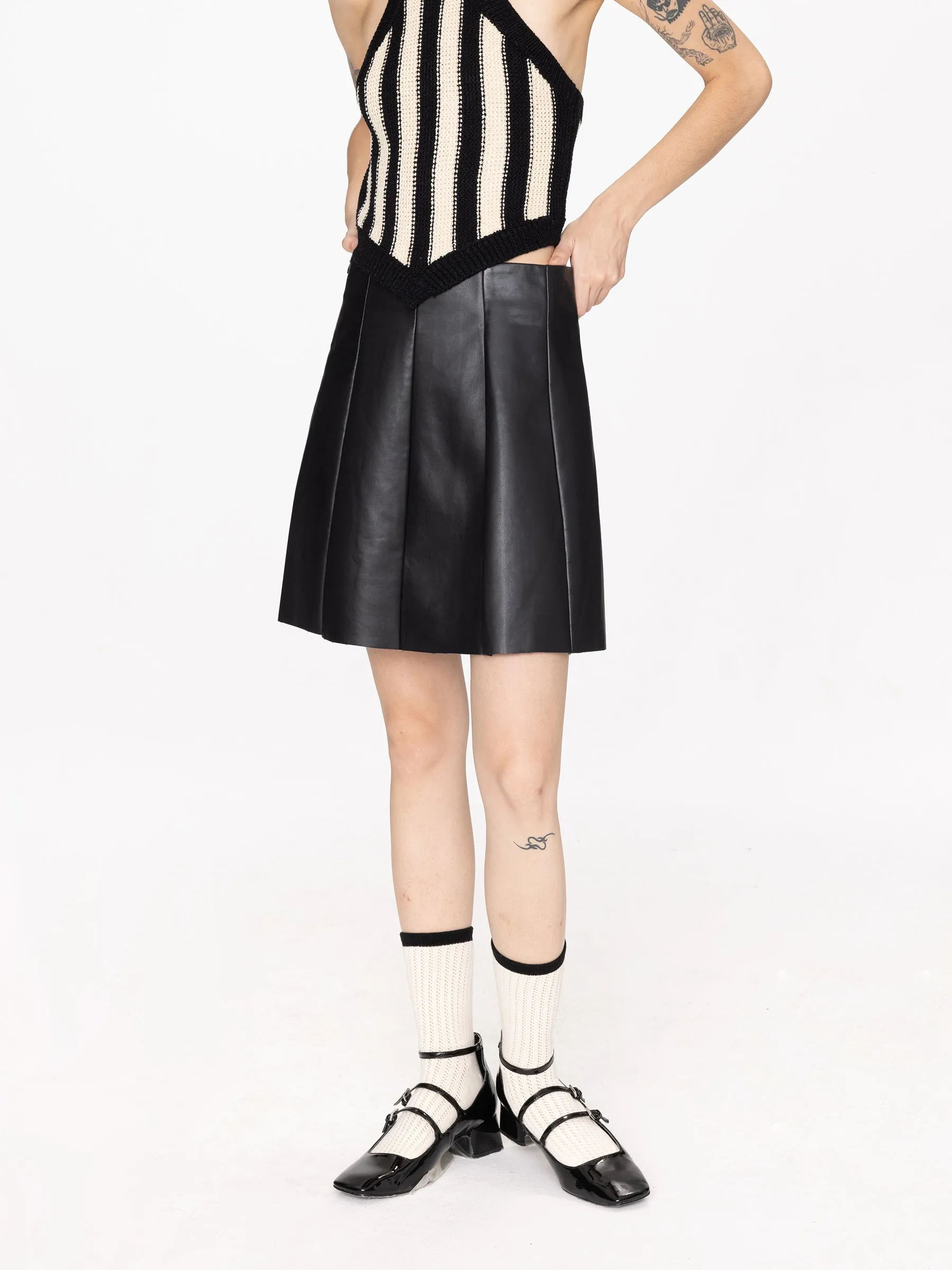 Pleated Faux Leather Skirt