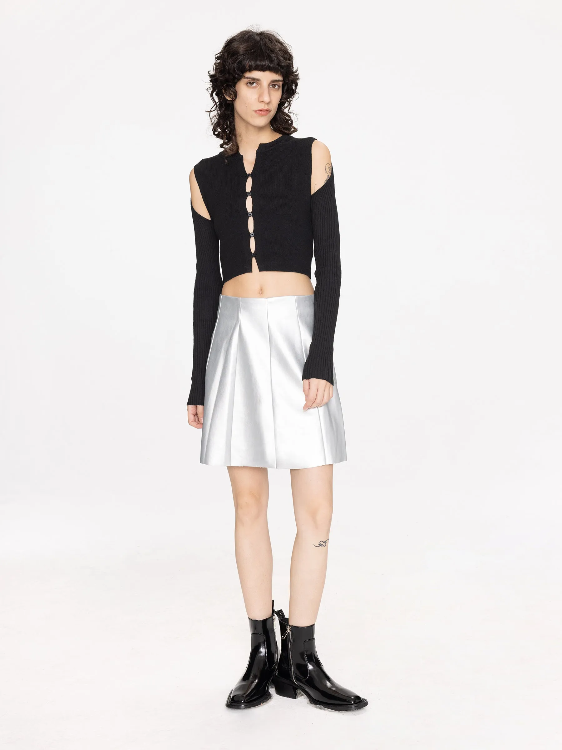 Pleated Faux Leather Skirt