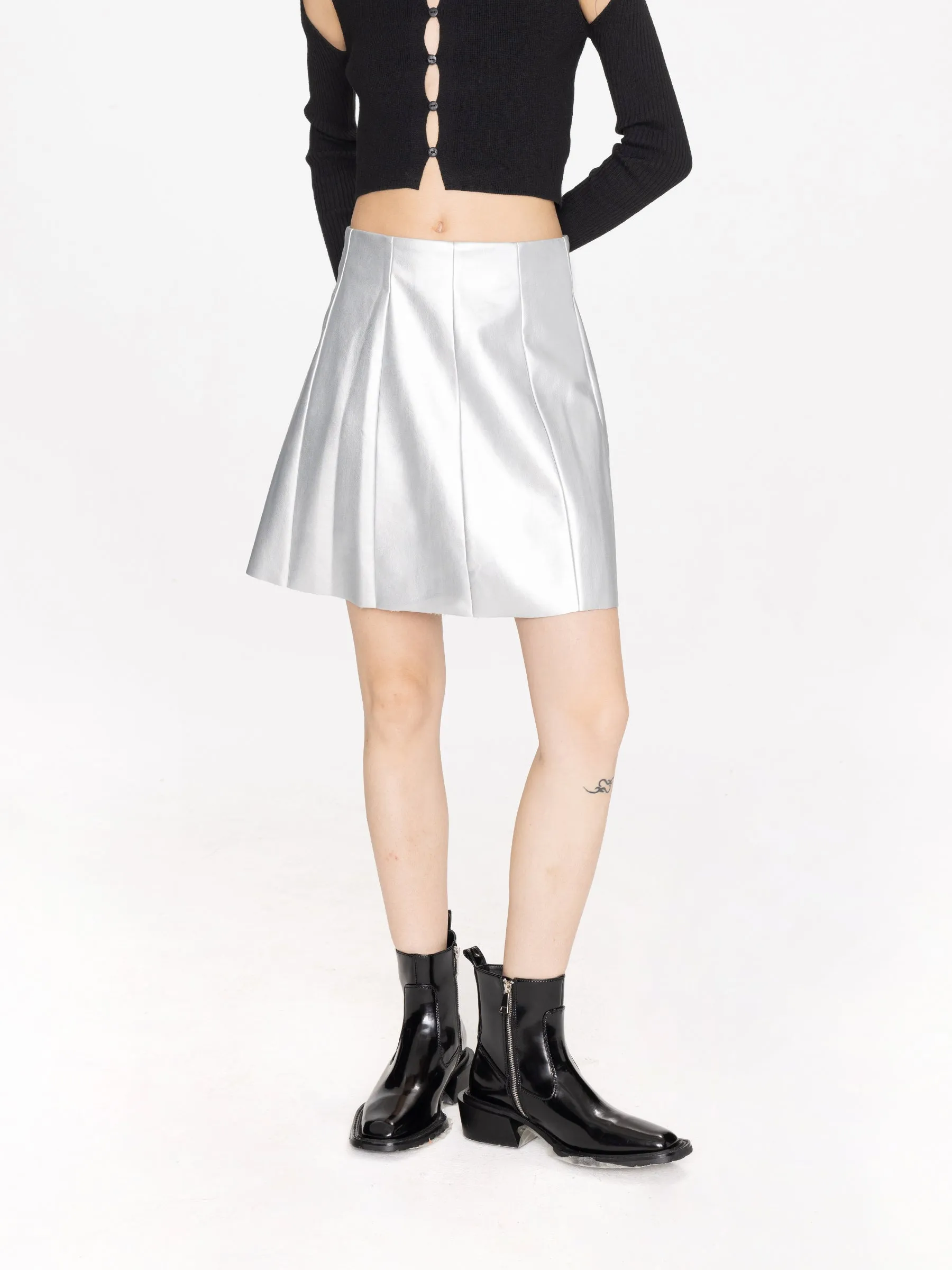 Pleated Faux Leather Skirt