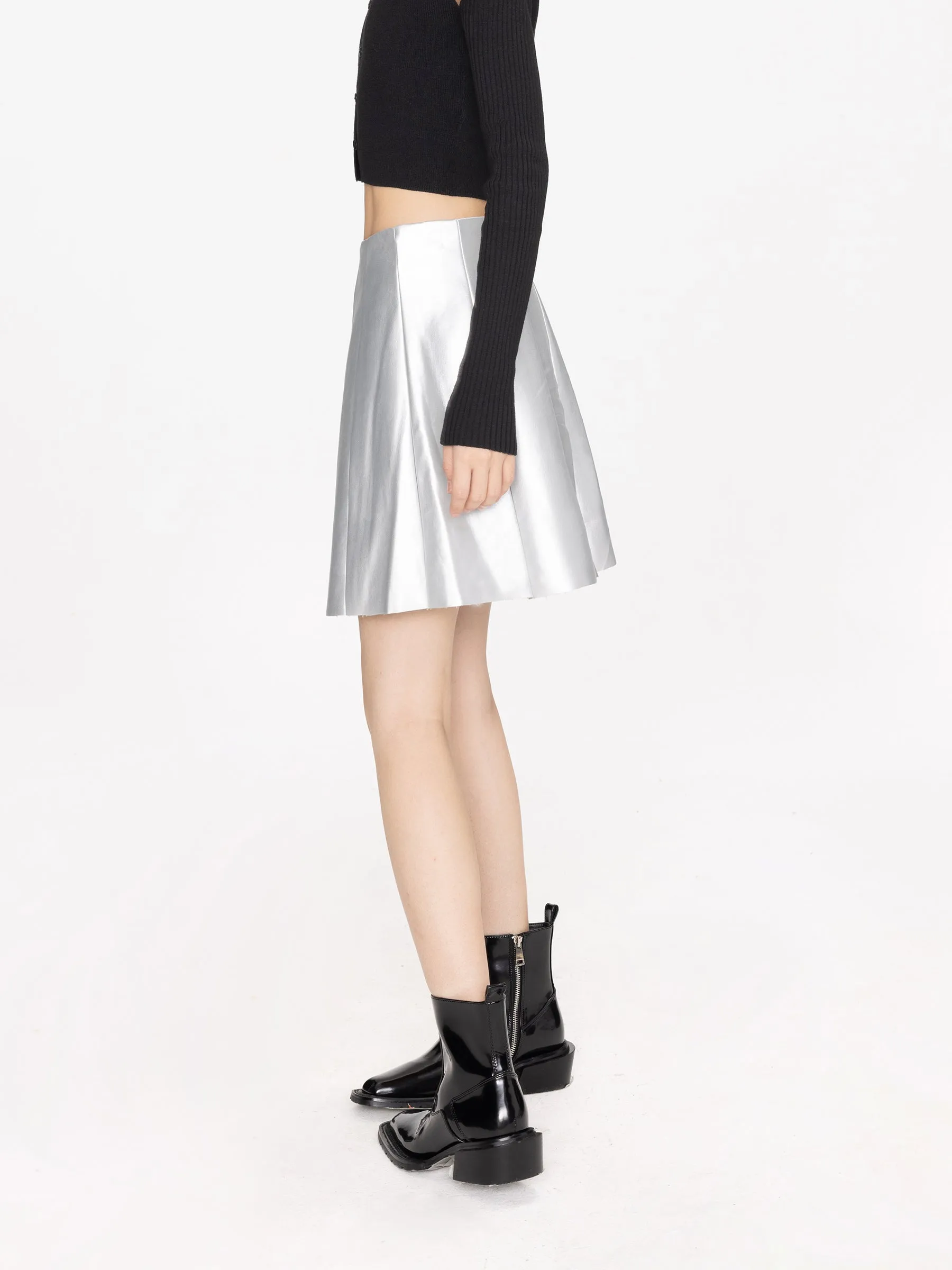 Pleated Faux Leather Skirt