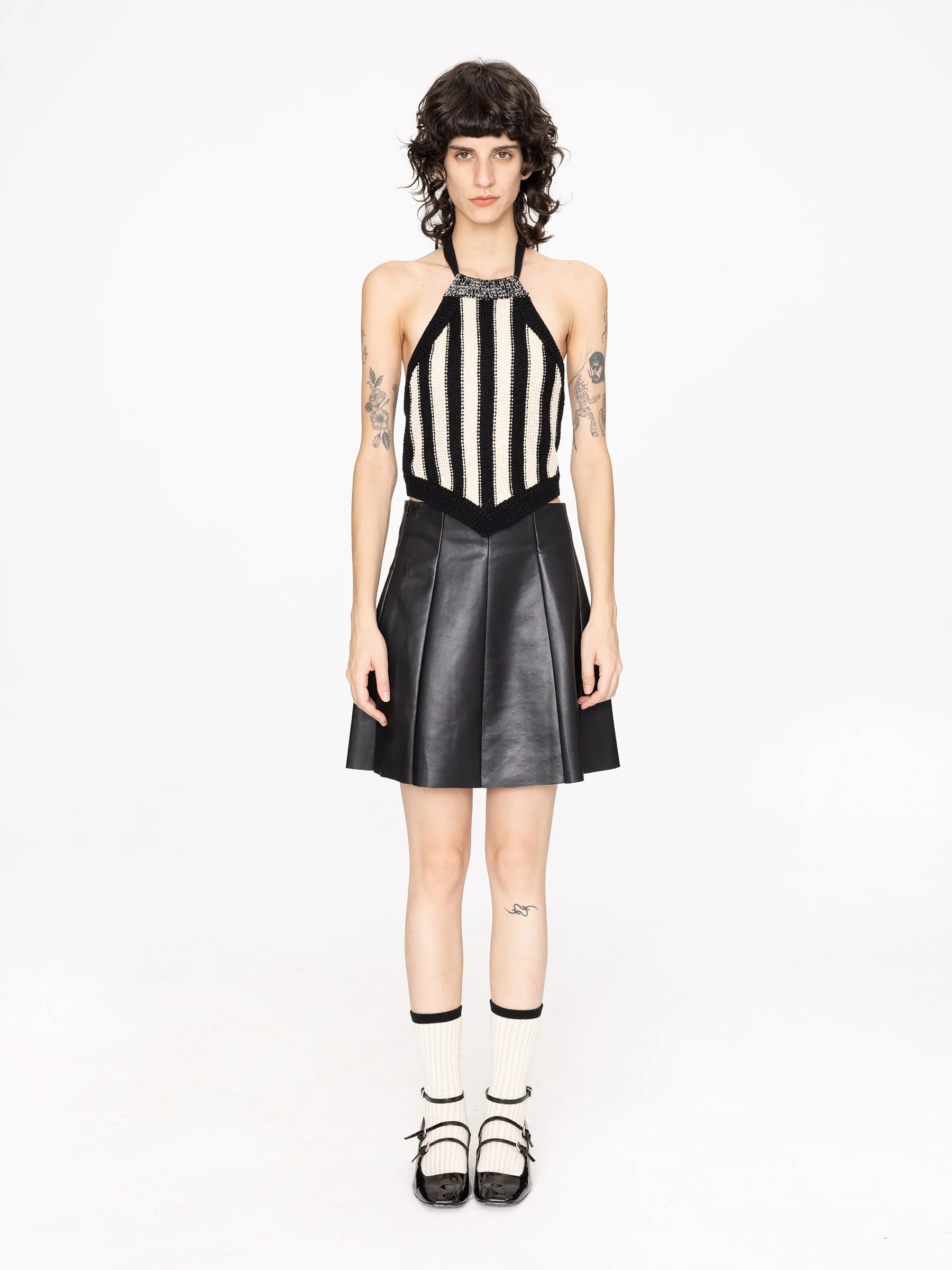 Pleated Faux Leather Skirt