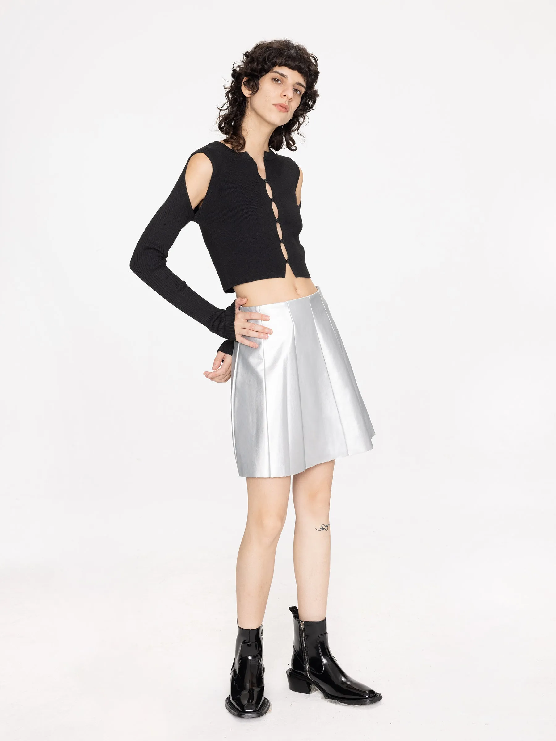 Pleated Faux Leather Skirt