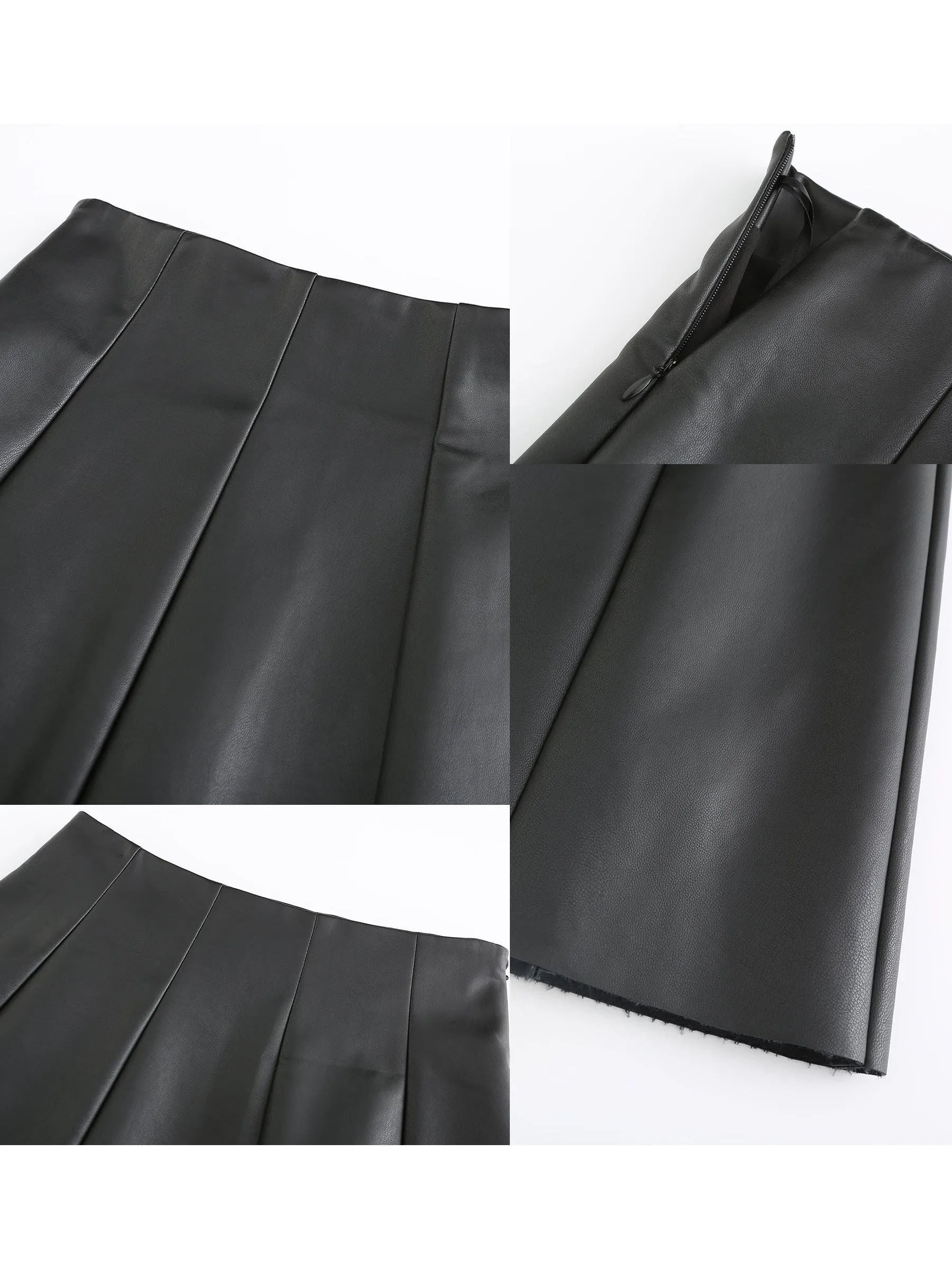 Pleated Faux Leather Skirt