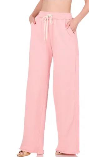Plus F/Terry Drawstring Waist Raw Edge Hem Pants