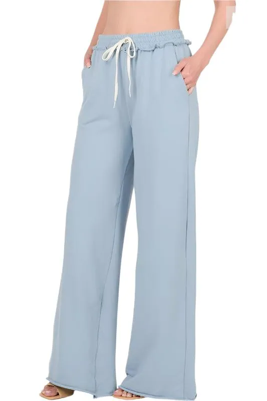 Plus F/Terry Drawstring Waist Raw Edge Hem Pants