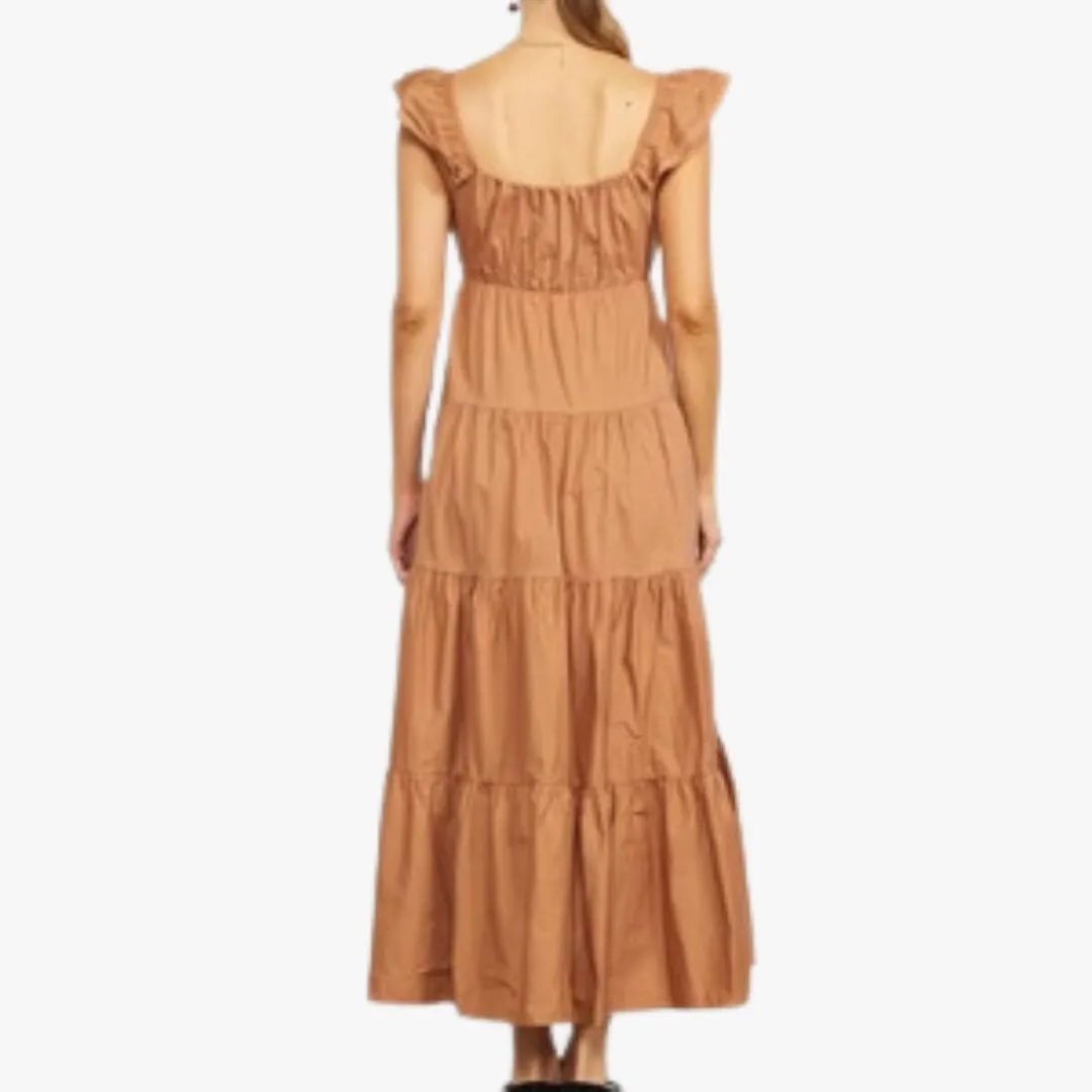 Poplin Ruffle Sleeve Maxi Dress (Tuscan Tan)