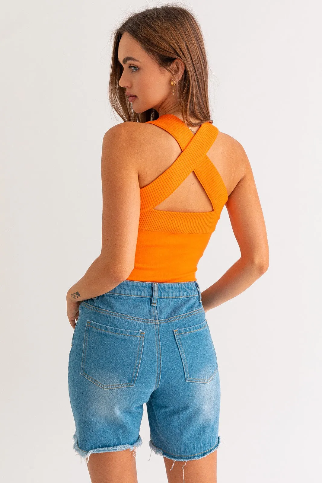 "Florida Orange" Orange Cross Neck Bodysuit