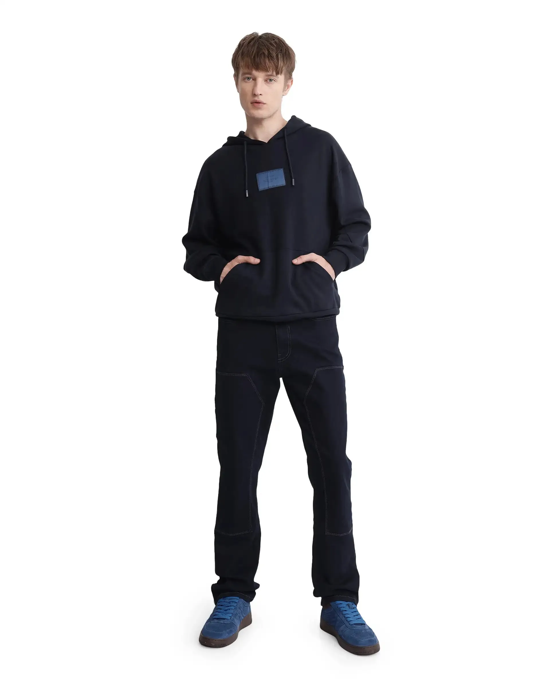 Rare Rabbit Men Enoch Navy Full Sleeve Boxy Fit Printed Sweatshirt