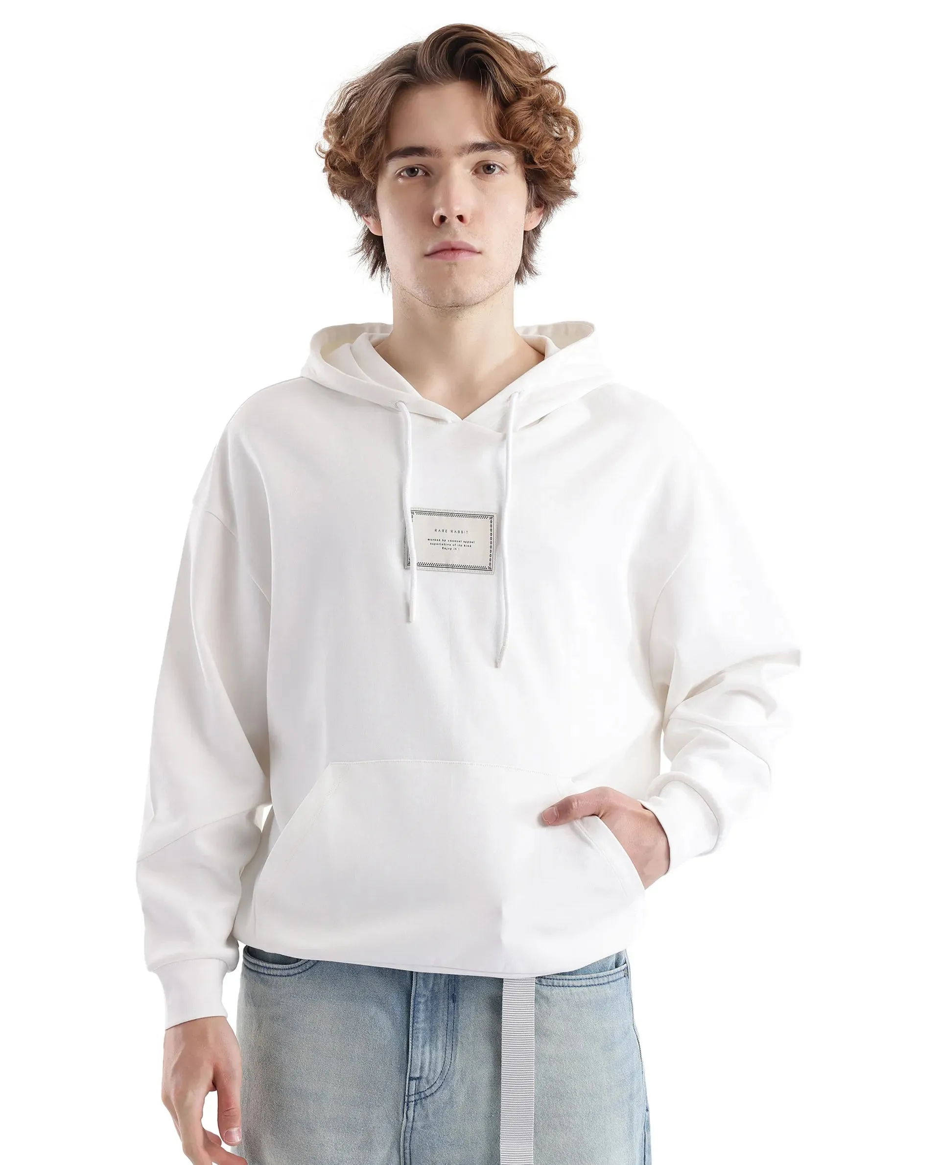 Rare Rabbit Men Enoch Off White Full Sleeve Boxy Fit Printed Sweatshirt
