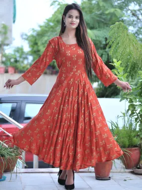 Rayon Orange Women Maxi Long Kurti Gown