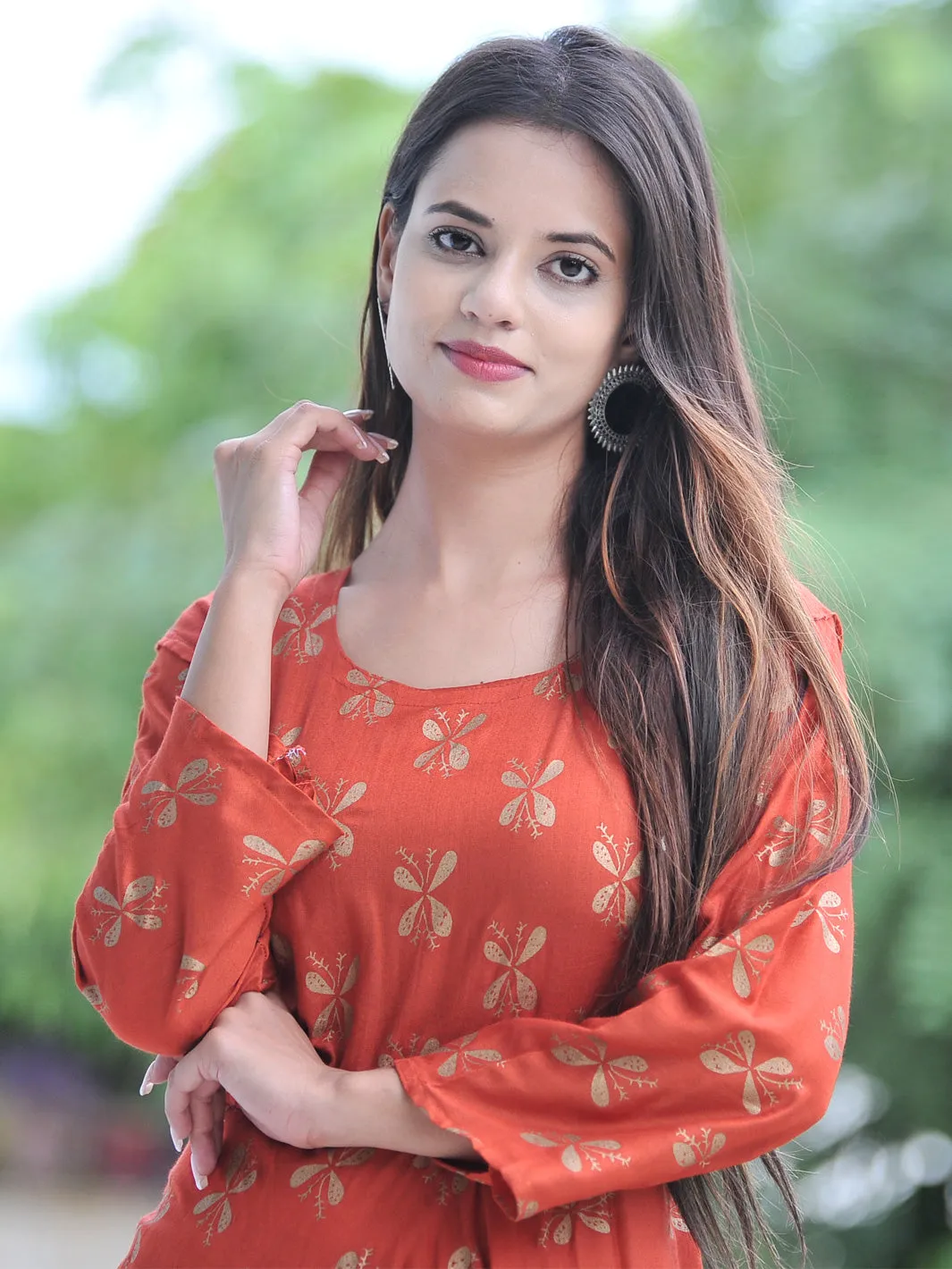Rayon Orange Women Maxi Long Kurti Gown