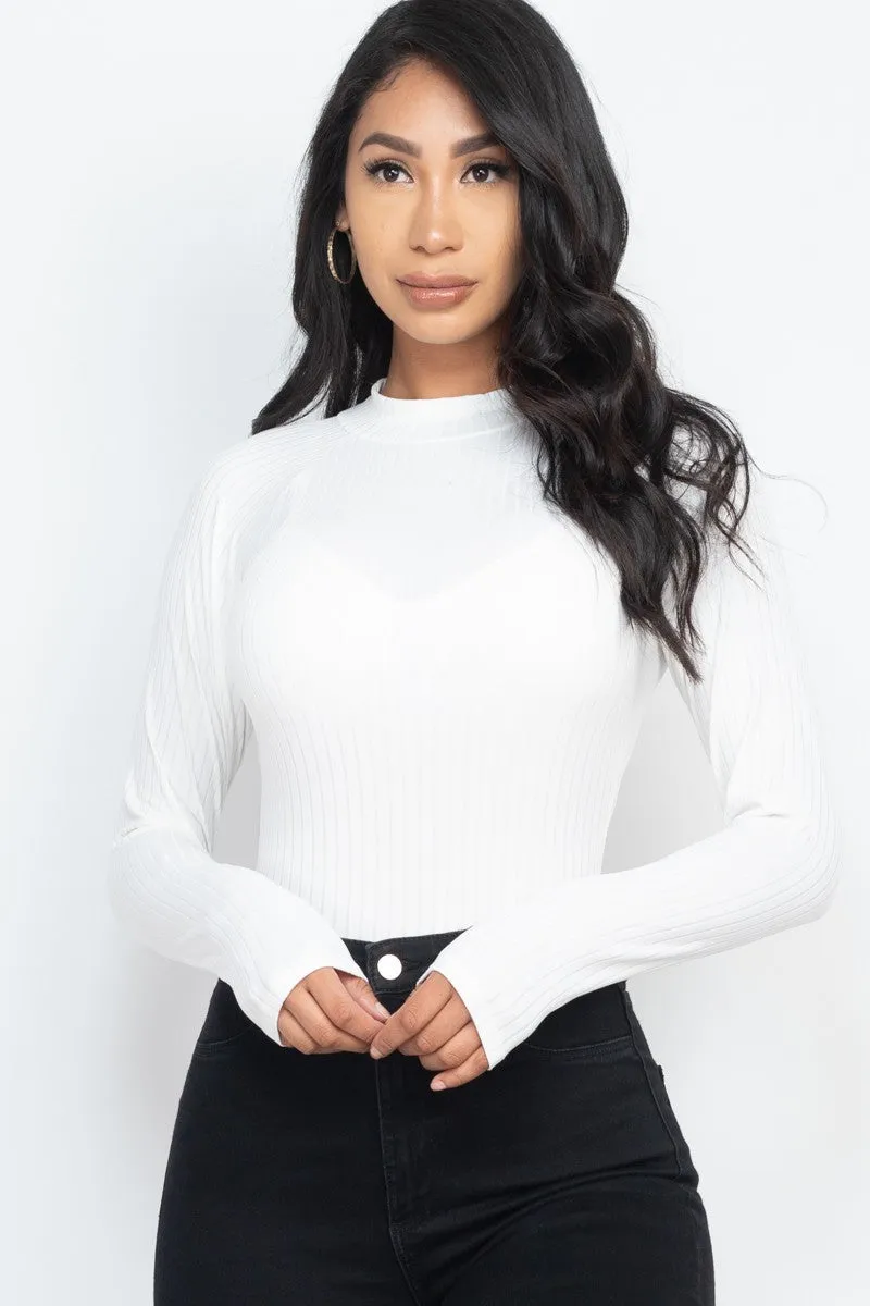 Ribbed Long Sleeve Mock Neck Bodysuit