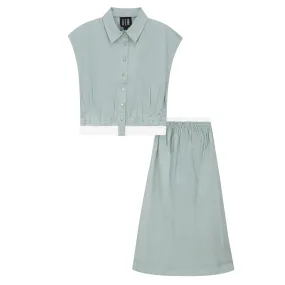 set outfit sleeveless shirt and midi skirt - sage