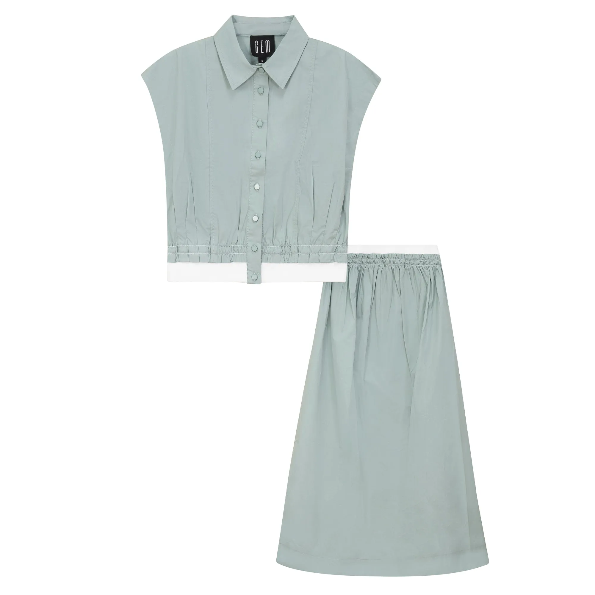 set outfit sleeveless shirt and midi skirt - sage