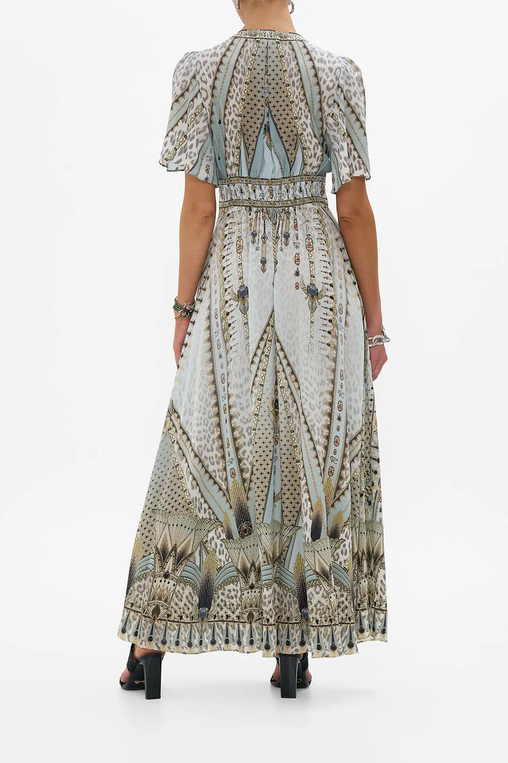 SHAPED WAISTBAND DRESS WITH FLUTTER SLEEVES SAHARA STARLET