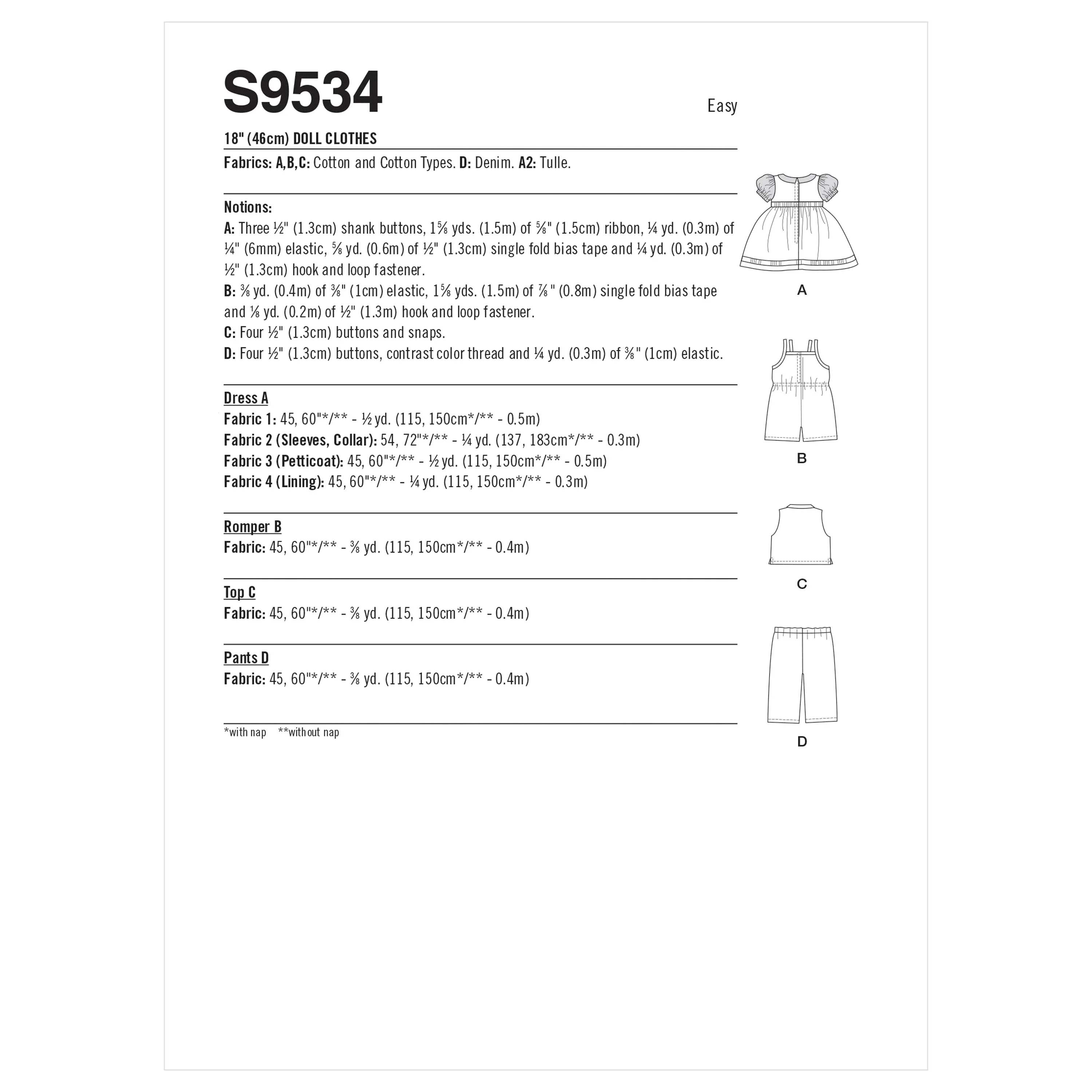 Simplicity 9534 18 inch Doll Clothes pattern
