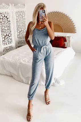 Simply Comforted Sleeveless Drawstring Jumpsuit (Denim Blue)