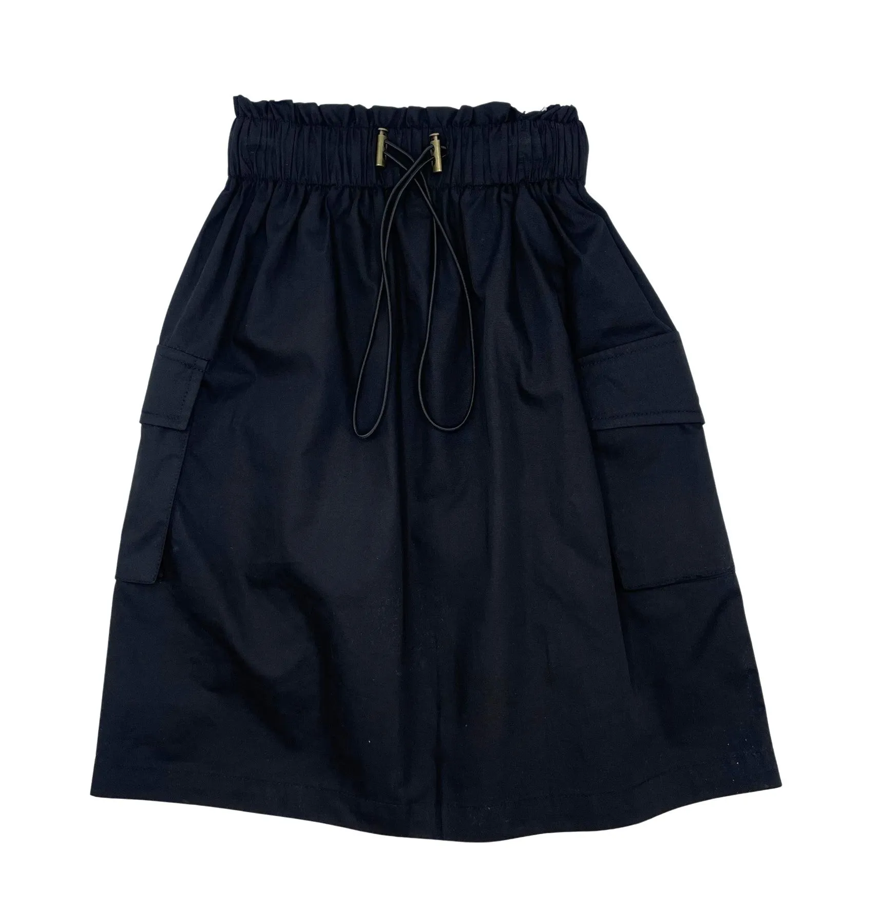 skirt pockets and drawstring midi - black