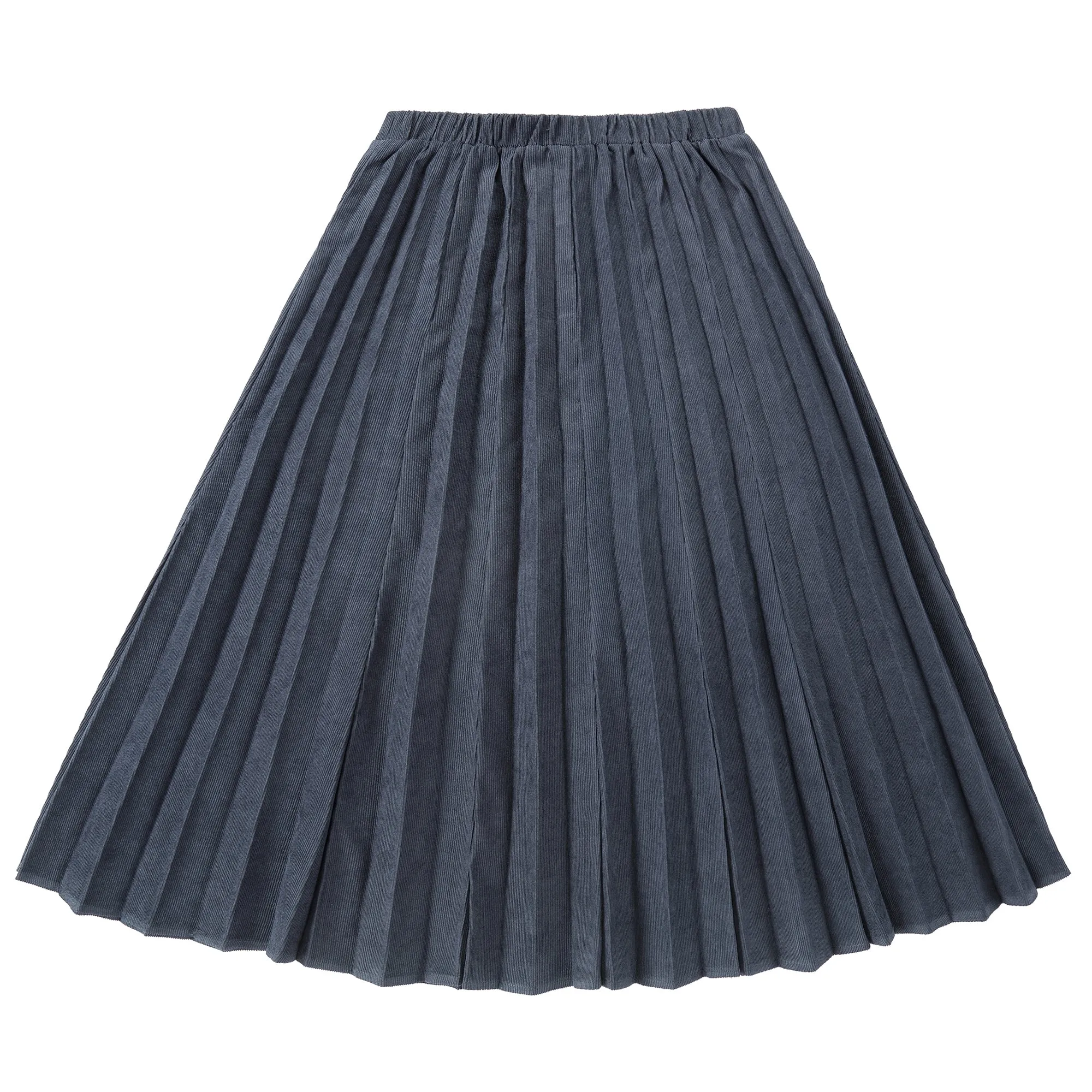 Slate Blue Midi Sunburst Pleat Skirt