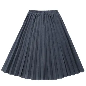 Slate Blue Midi Sunburst Pleat Skirt