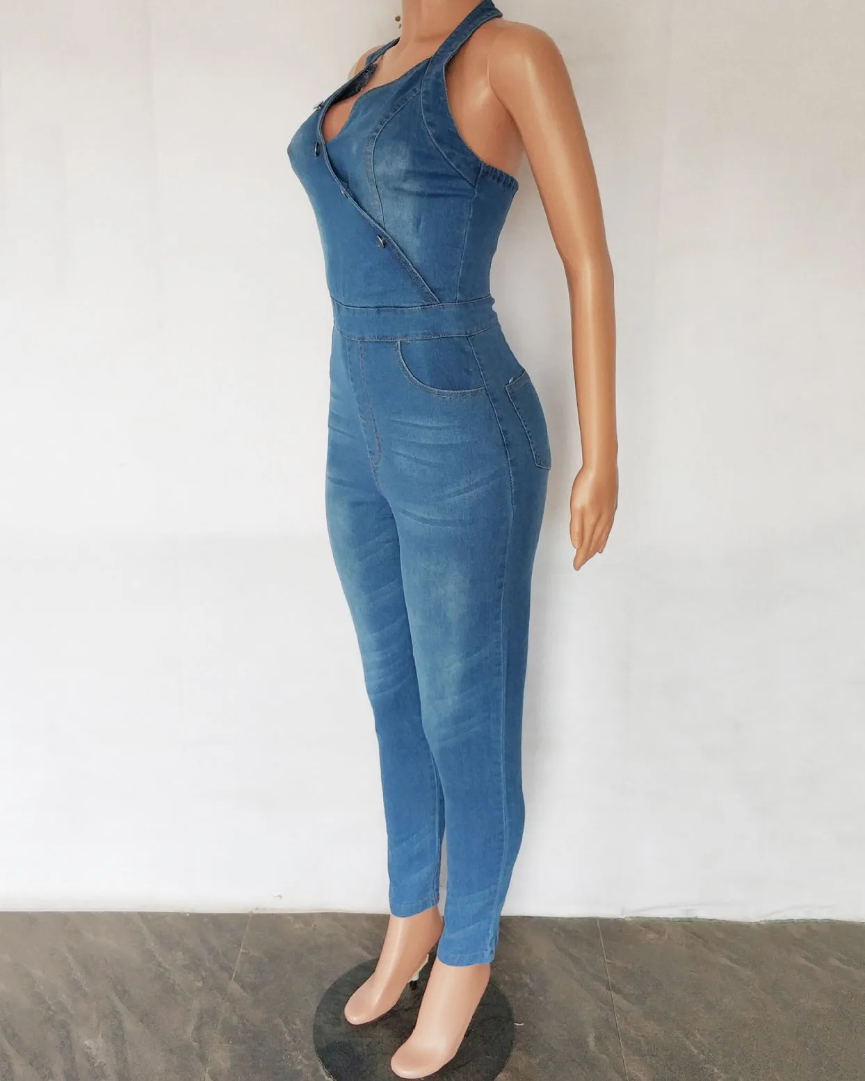 Sleeveless Halter Jumpsuit Jeans