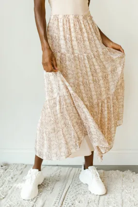 snake print tiered midi skirt