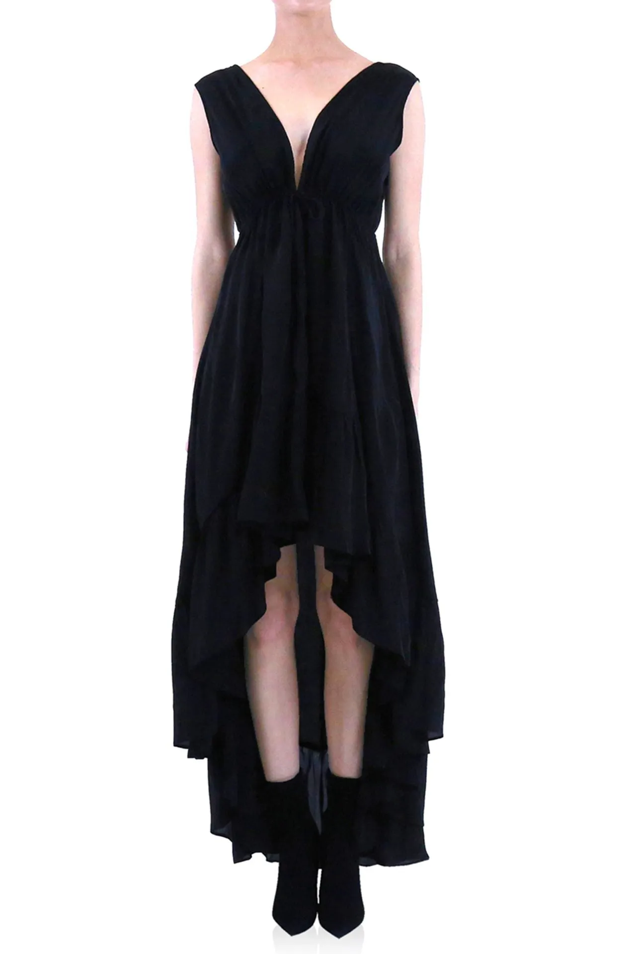 Solid Black Silk Maxi Dress