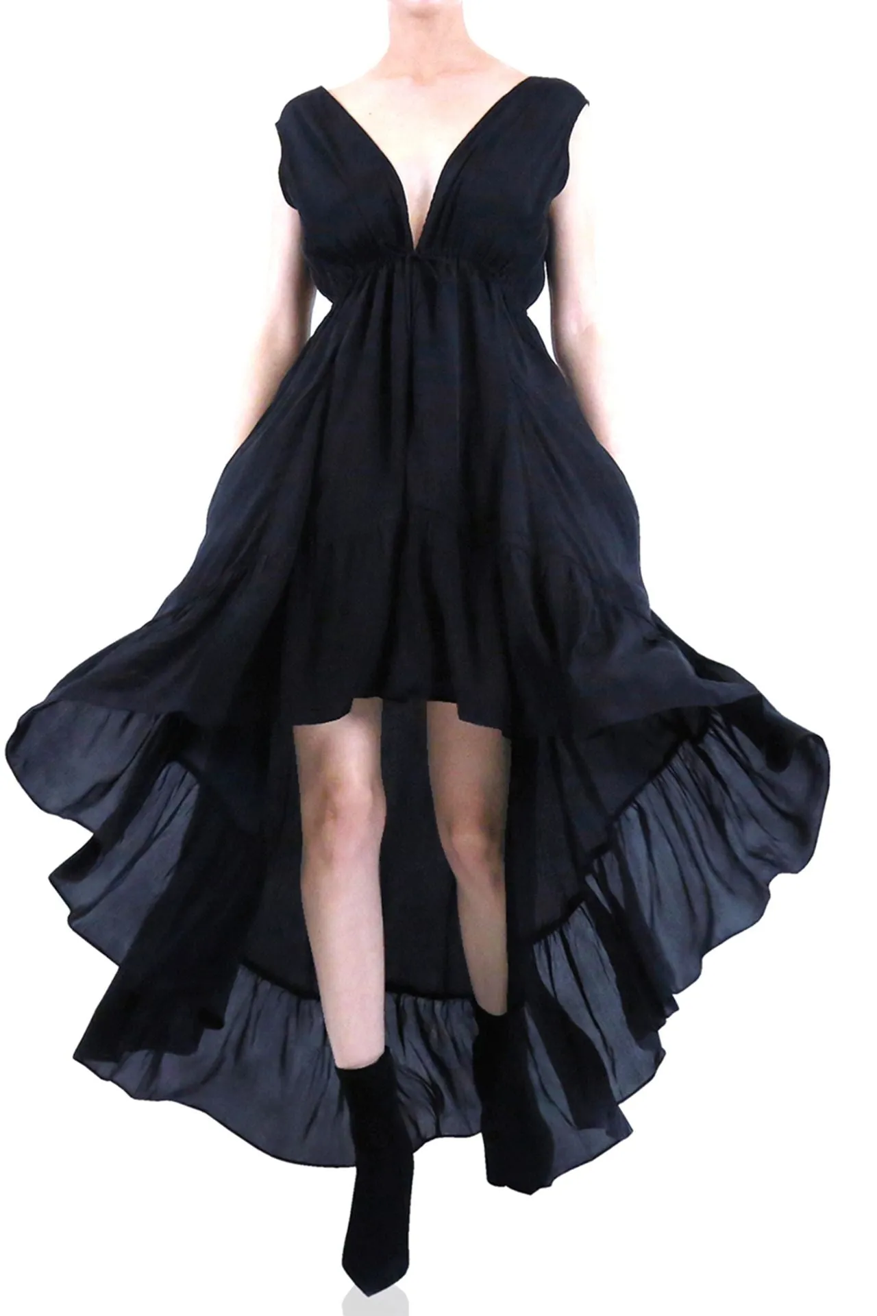 Solid Black Silk Maxi Dress