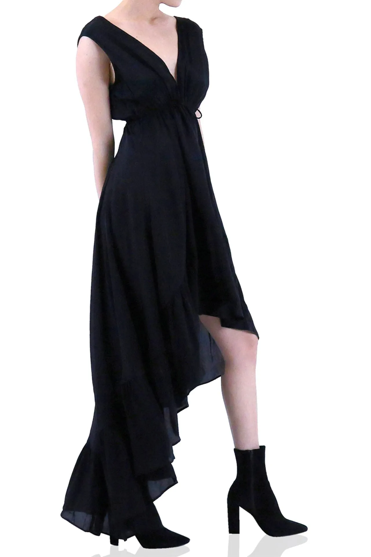 Solid Black Silk Maxi Dress