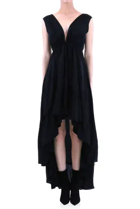 Solid Black Silk Maxi Dress