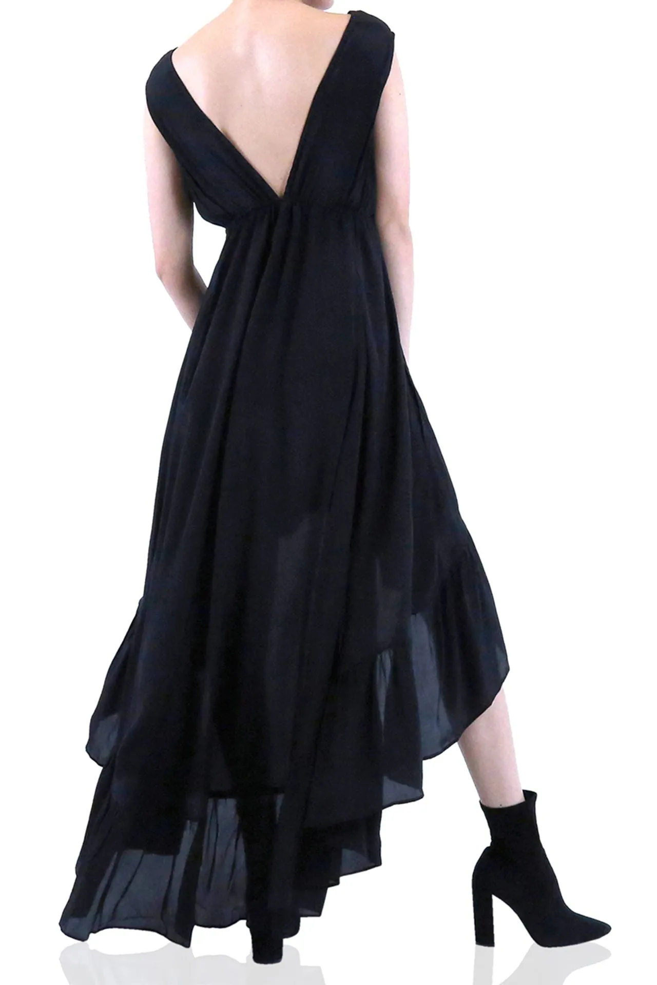 Solid Black Silk Maxi Dress
