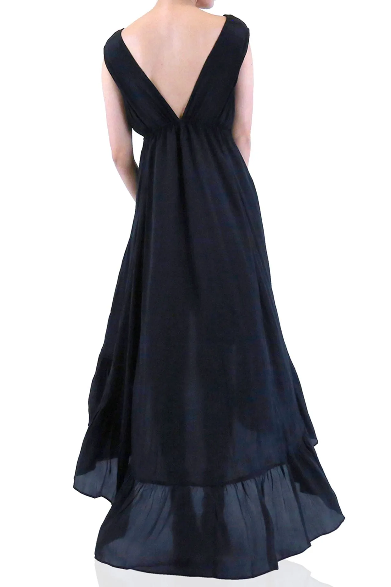 Solid Black Silk Maxi Dress